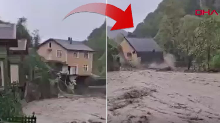 Sakarya'da şiddetli sağanak | Dere kenarındaki iki katlı villa yıkıldı! O anlar kamerada...