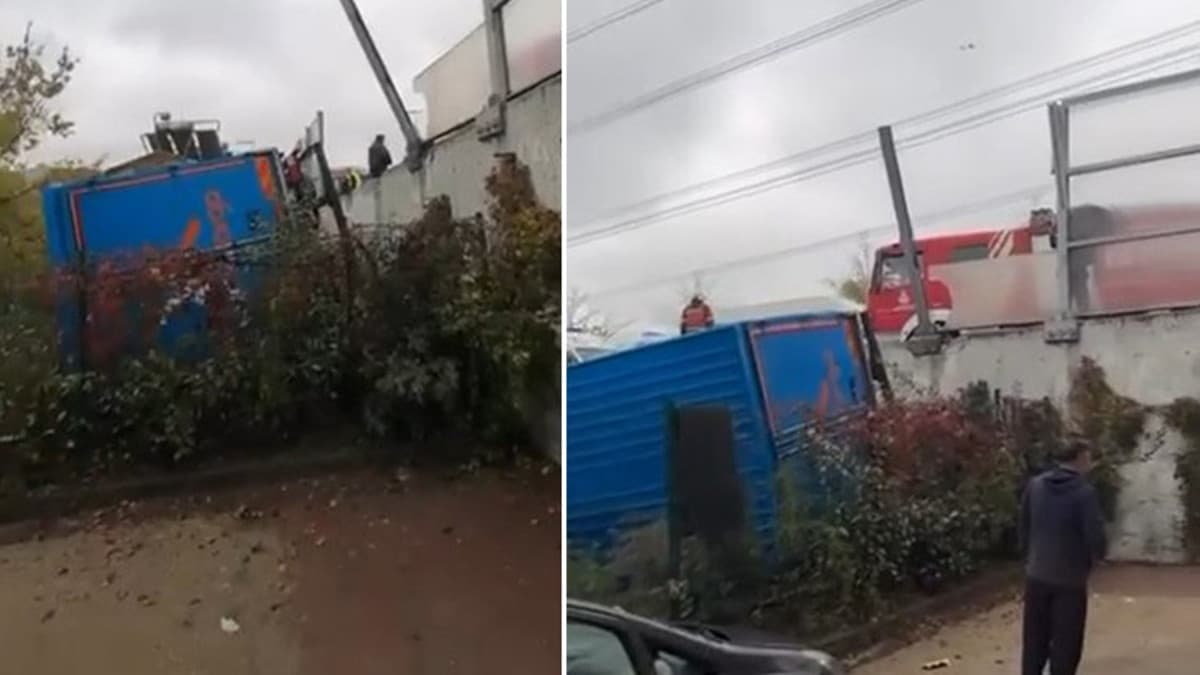 İstanbul’da kontrolden çıkan tır iki araca çarpıp 5 metreden aşağı uçtu