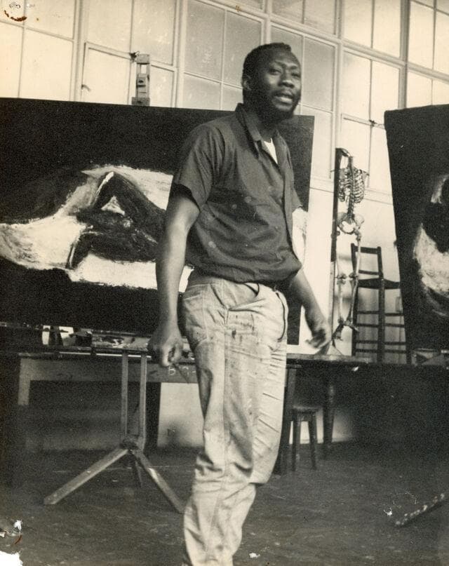 Frank Bowling, Royal College of Art atölyesinde.