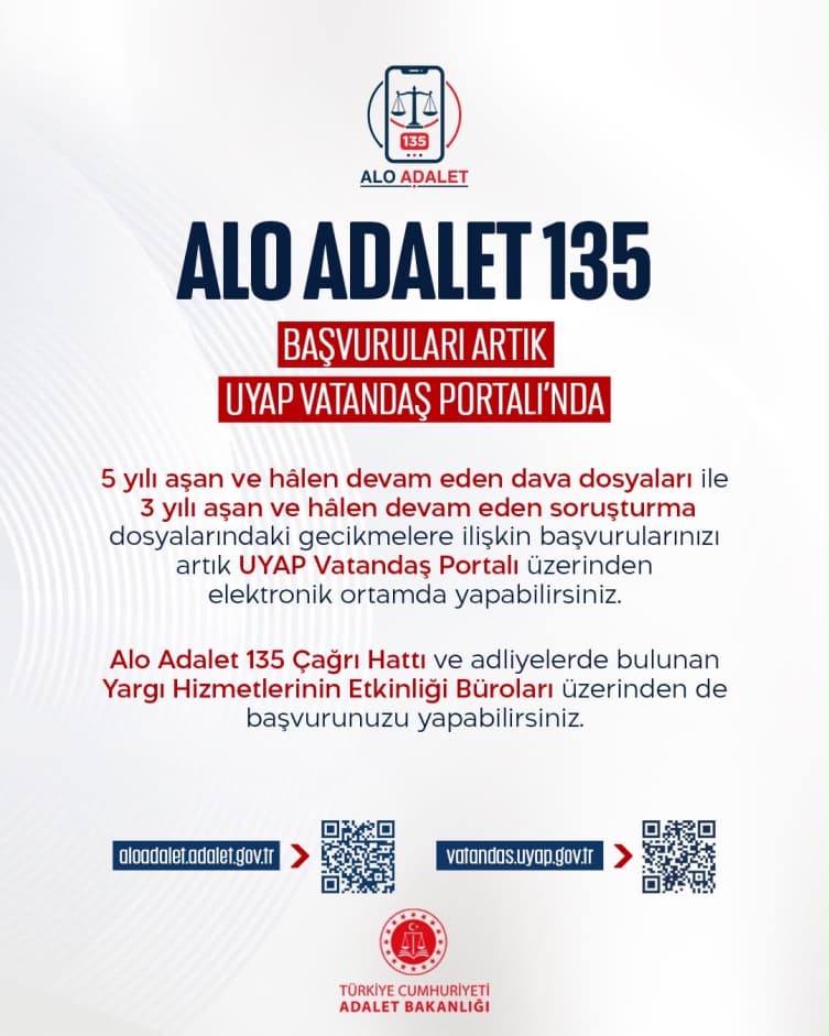 Alo Adalet 135'teki başvurular UYAP'tan da yapılabilecek